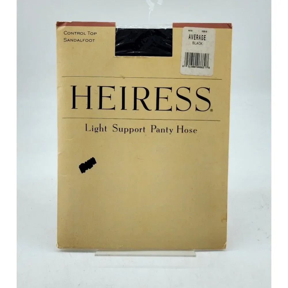 New Vtg HEIRESS Light Support Control Top Sandalfoot Pantyhose Black Sz Average‎